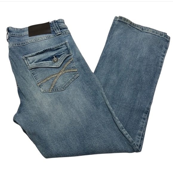 TK Axel Mens Slim Boot Jeans 34x32 Light Wash Denim Casual Pants Flap Pockets - Picture 1 of 16